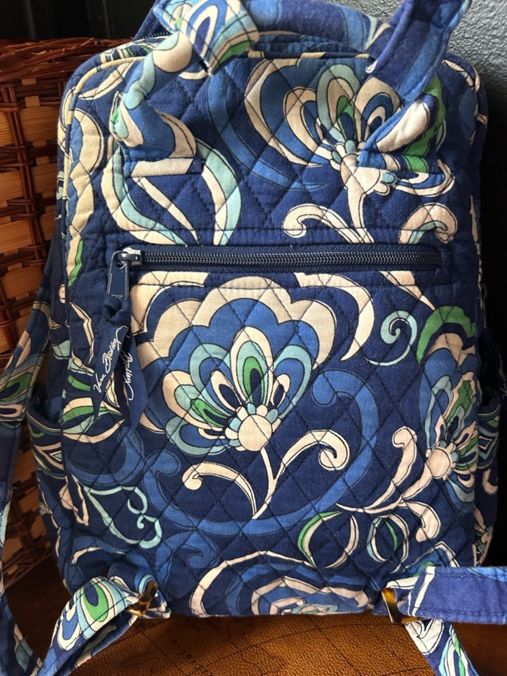 Vera Bradley Mini Backpack -Mediterranean Blue- Quilted Cotton Travel Bag - Picture 6 of 14